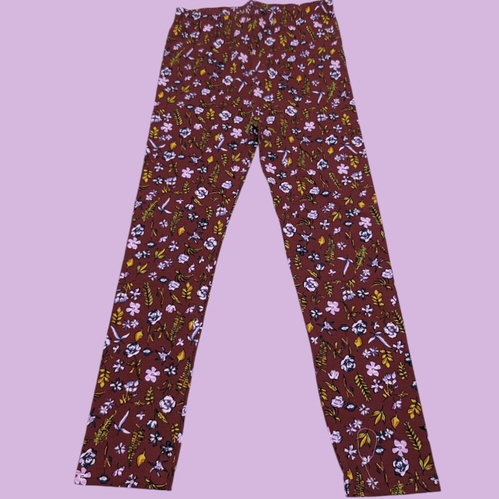 Pepco Full length Soft Cotton Burgundy Floral leggings Skinny Fit stretchy NWOT